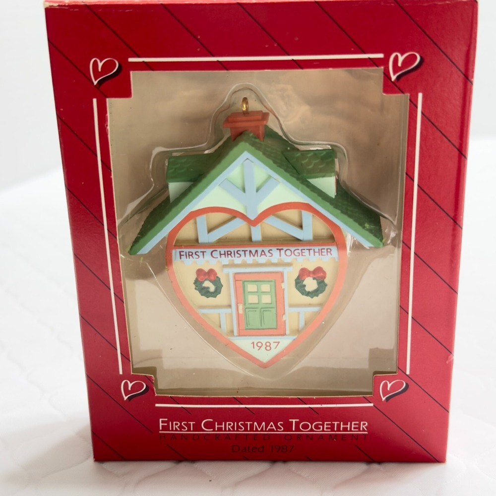 Hallmark Keepsake Ornament 1987 First Christmas Together Heart Shapped House MIB